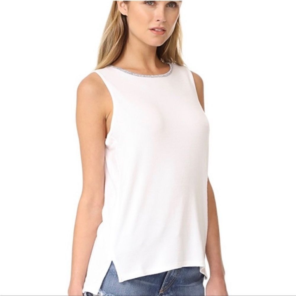 rag & bone White Sleeveless Tank Top Embellished Neckline Hi Lo Hem XS